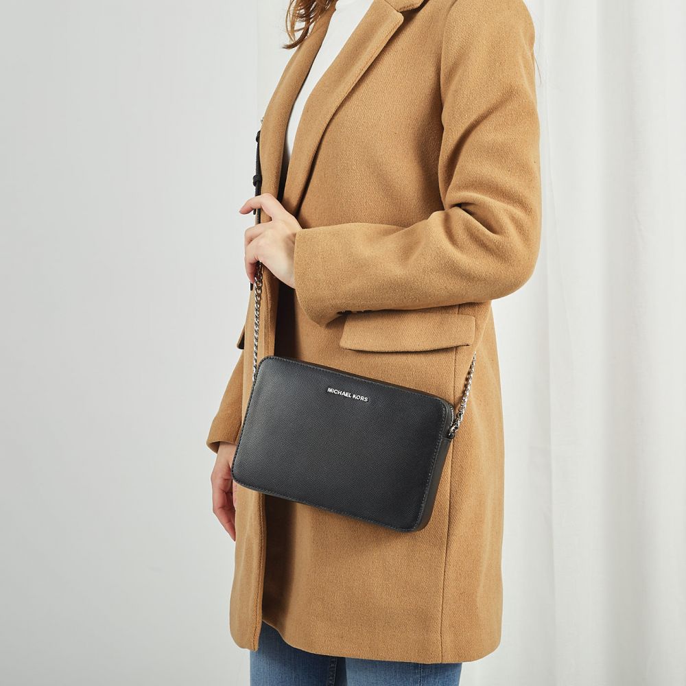 Michael Kors Jet Set Zwarte Leren Crossbody Tas 32S4STVC3L 001
